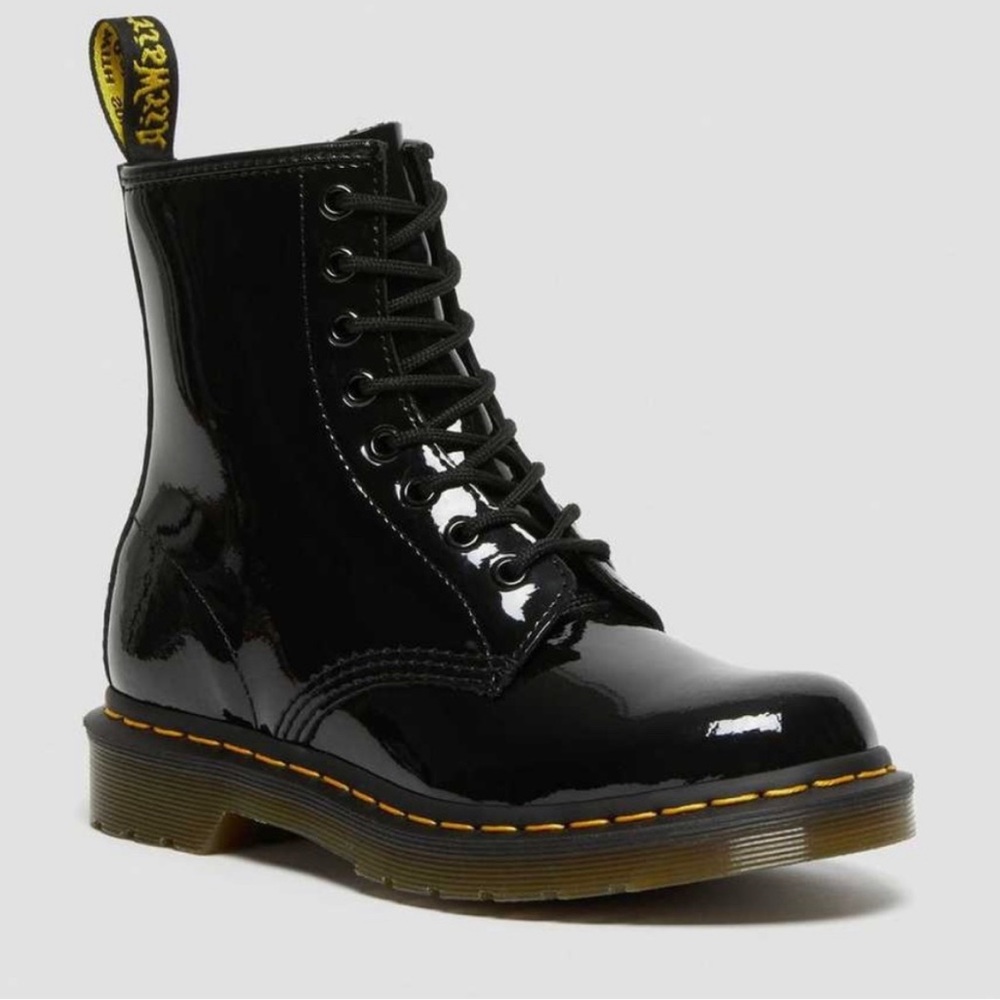 Dr Martens Women's Patent Leather Lace Up Boots Black Size 9